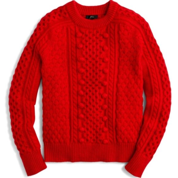 J. Crew Red Cable Knit Popcorn Crew Neck Sweater Holiday Preppy Classic Medium - Picture 1 of 7